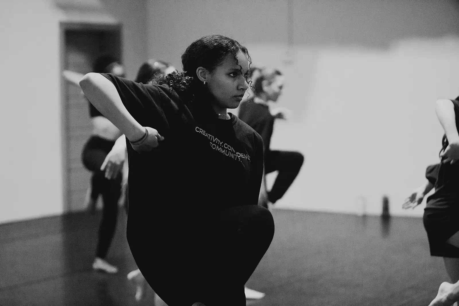 black and white photo of dance class